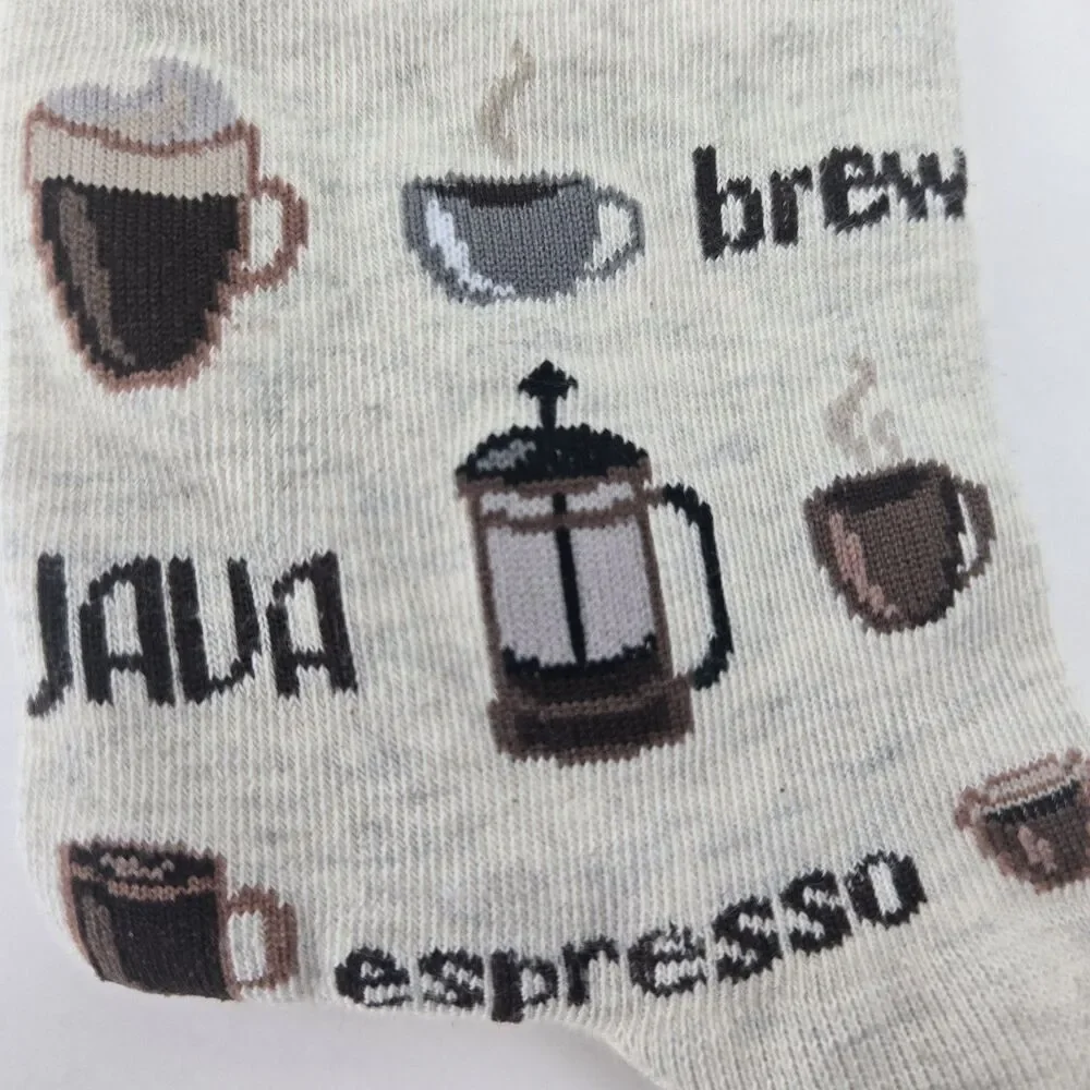 New HotSox Women Coffee Crew Socks Size 4-10.5‎ Espresso Cafe French Press